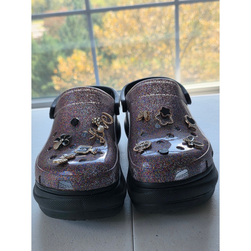 Crocs Bae Platform Glitter Clogs Women's Size 8 with Charms Pride Chunky Vibrant - Picture 10 of 11